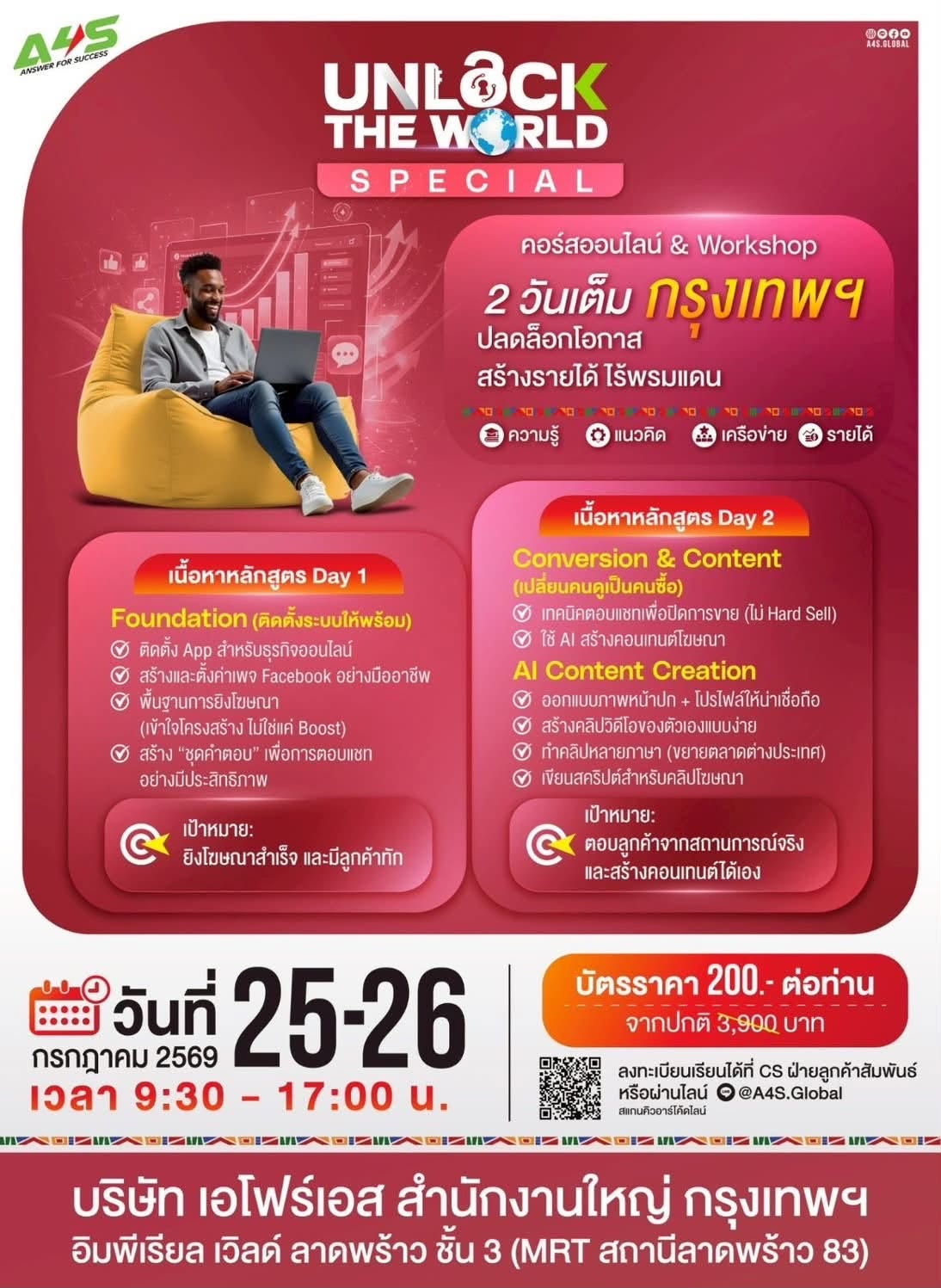 โปสเตอร์ Unlock The World Special คอร์สออนไลน์และ Workshop 2 วันเต็ม กรุงเทพฯ